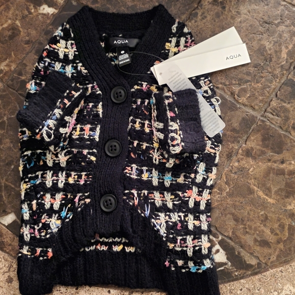 Bloomingdales Aqua Black Tweedulti color dog sweater S & M NWT - Picture 5 of 5